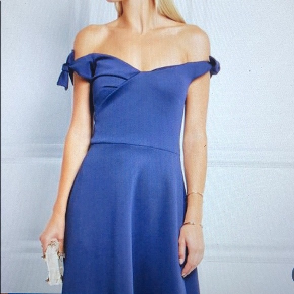 SALONI Dresses & Skirts - Saloni Ruth off the shoulder dress in blue